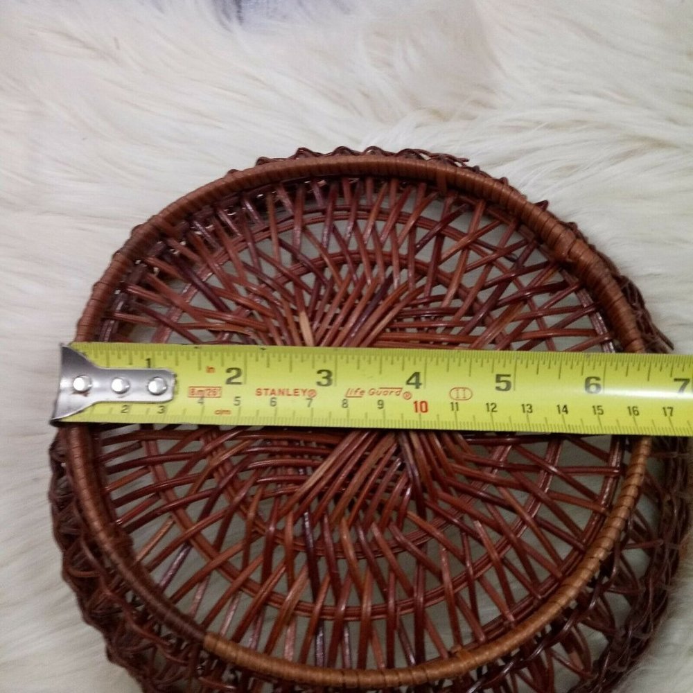 🔥4/$20 Vintage Hand Woven Basket Brown Round Accent Basket -Retro **MINOR WEAR - Picture 7 of 11